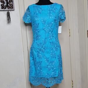 NWT Alexia Admor New York Aqua Lace Short Sleeve Knee Length Formal Dress✨️S